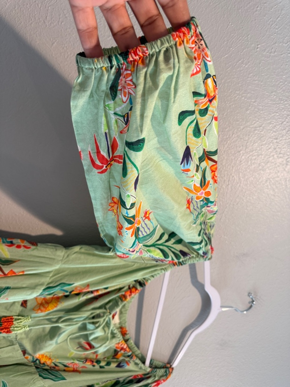FARM Rio-Green Floral Off-Shoulder Maxi Dress. PTP 18-19”. Length 52” - Picture 5 of 8